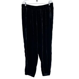 EILEEN FISHER Black Silk Blend Crushed Velvet Taper Leg Elastic Waist Pants